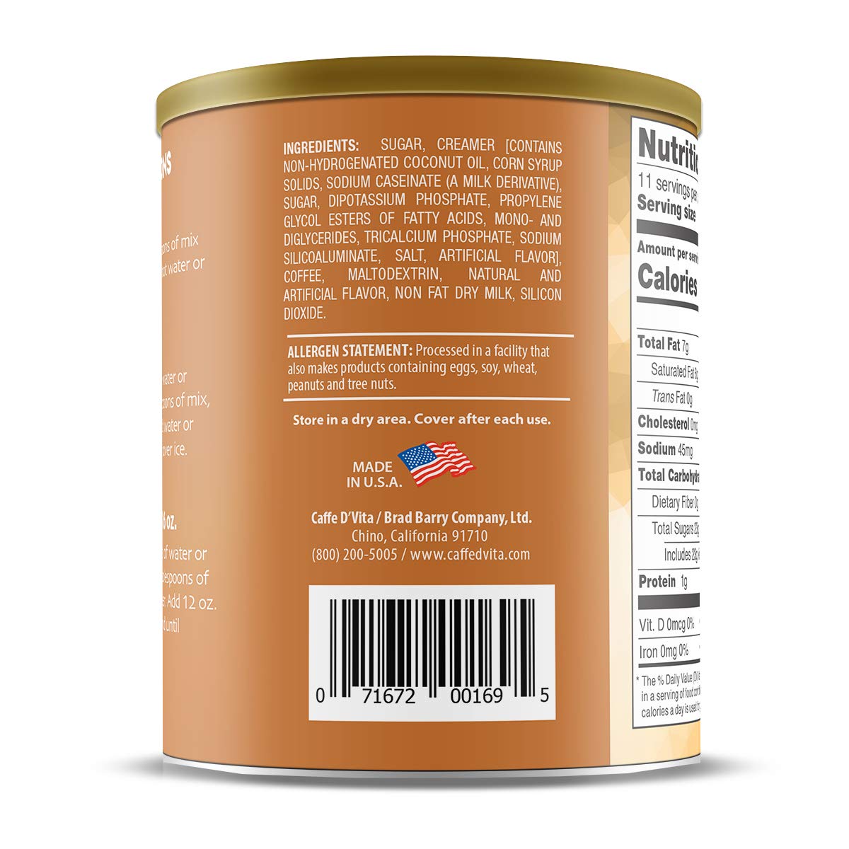 Caffe D'Vita Caramel Macchiato ingredients emphasize gluten-free and kosher-dairy quality.