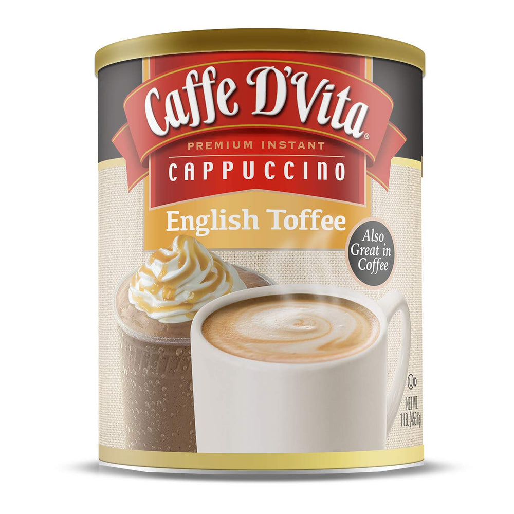 Caffe D'Vita English Toffee Cappuccino can front, quick indulgence for busy days