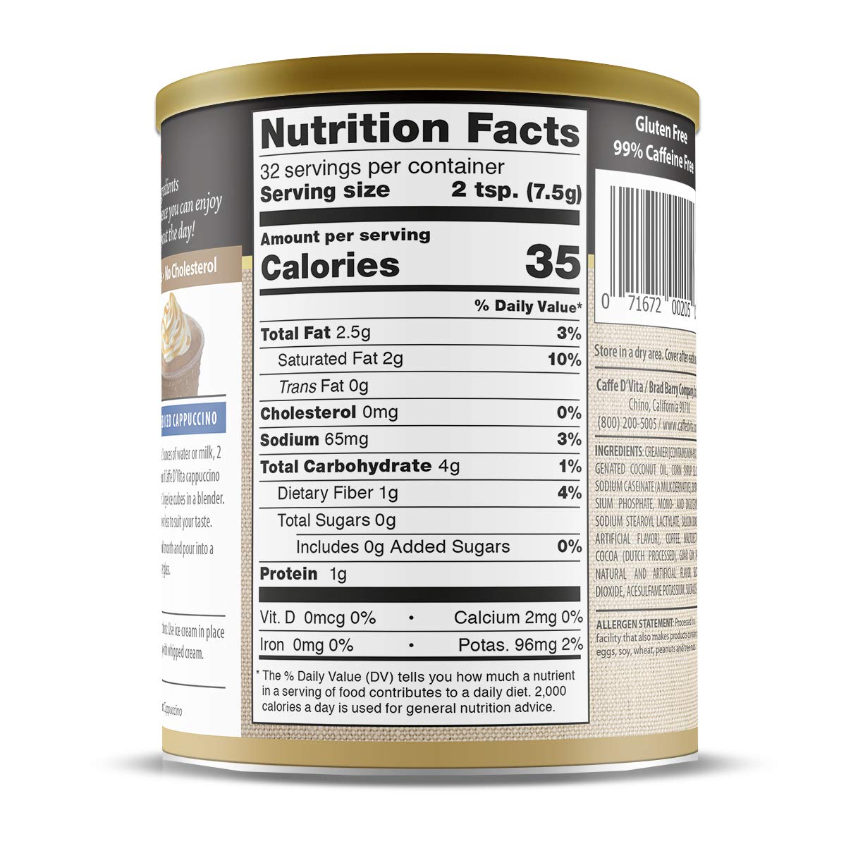 Caffe D'Vita hot cappuccino prepared with 6 oz hot water for a rich cup.