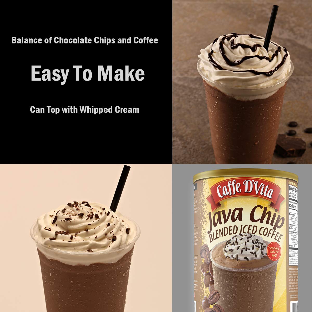 Caffe D'Vita Java Chip coffee powder can for quick mixing.