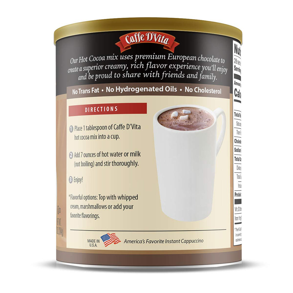 Caffe D'Vita sugar-free hot cocoa served with whipped cream for a cozy treat.