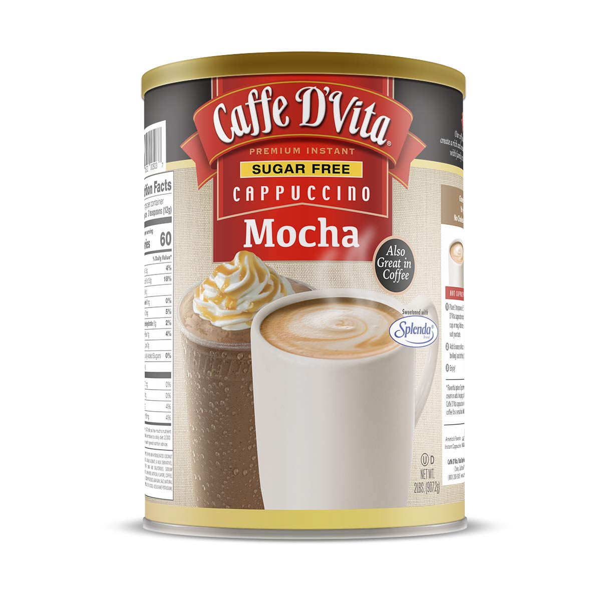 Caffe D'Vita sugar-free mocha cappuccino can front view for convenient, sugar-free indulgence.
