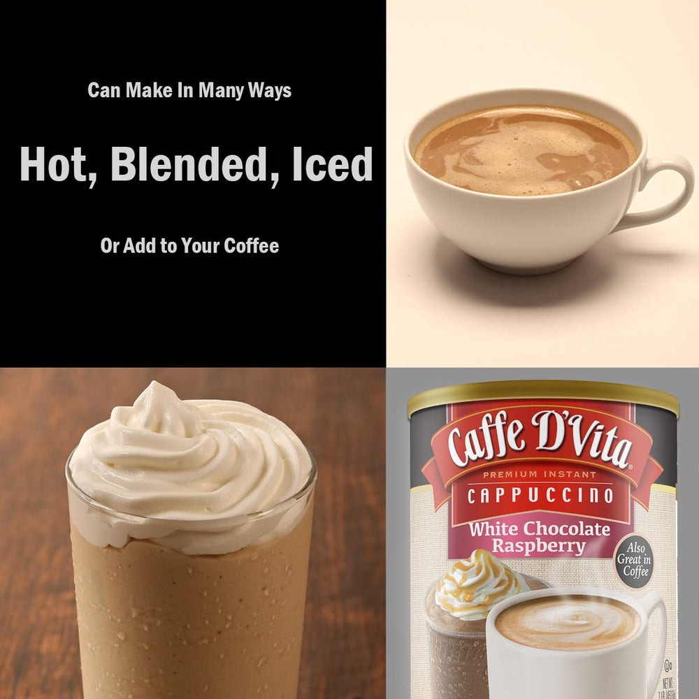 Caffe D'Vita white chocolate raspberry cappuccino blended cup delivers creamy dessert-like sip.