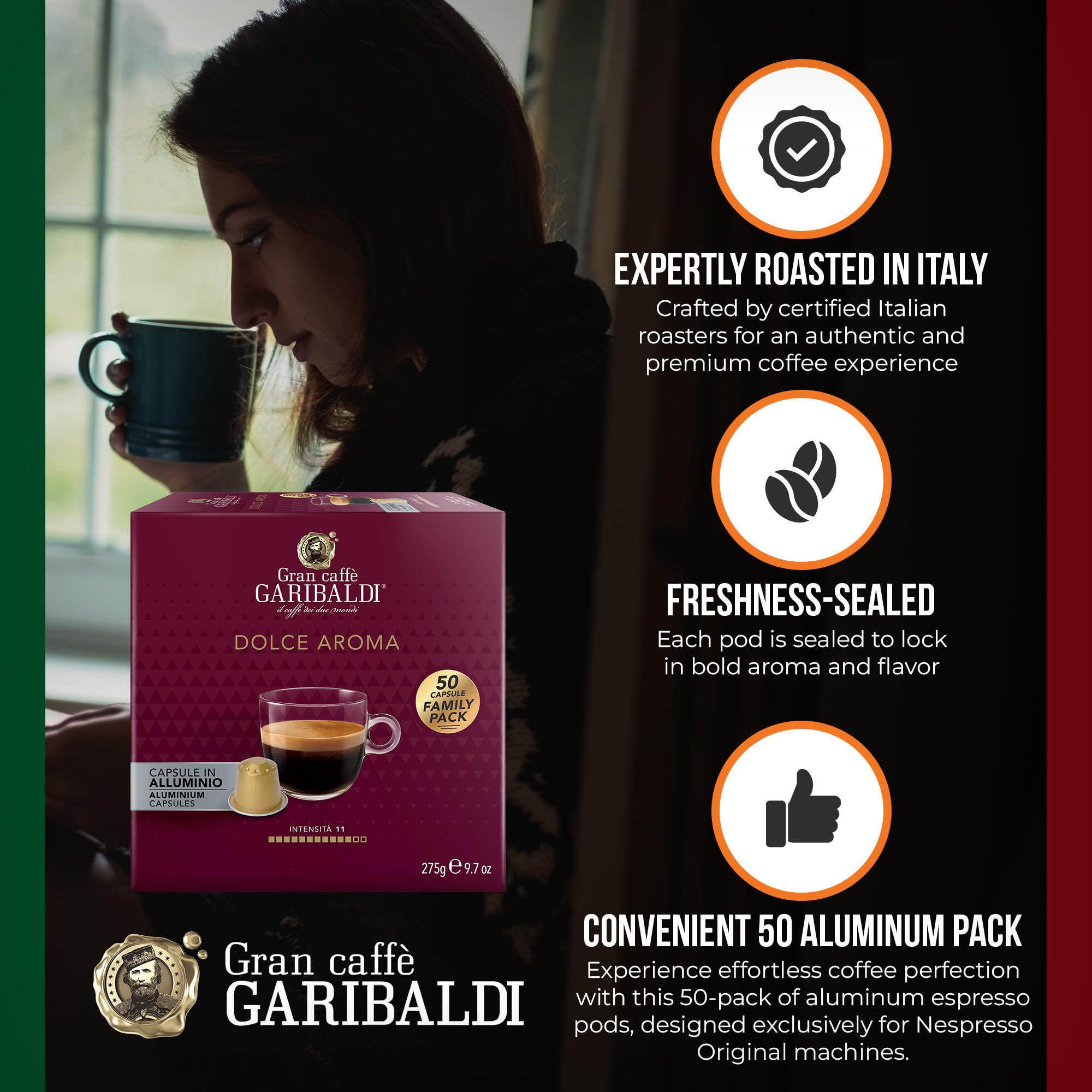 Caffè Garibaldi 50-pack aluminum capsules for daily use