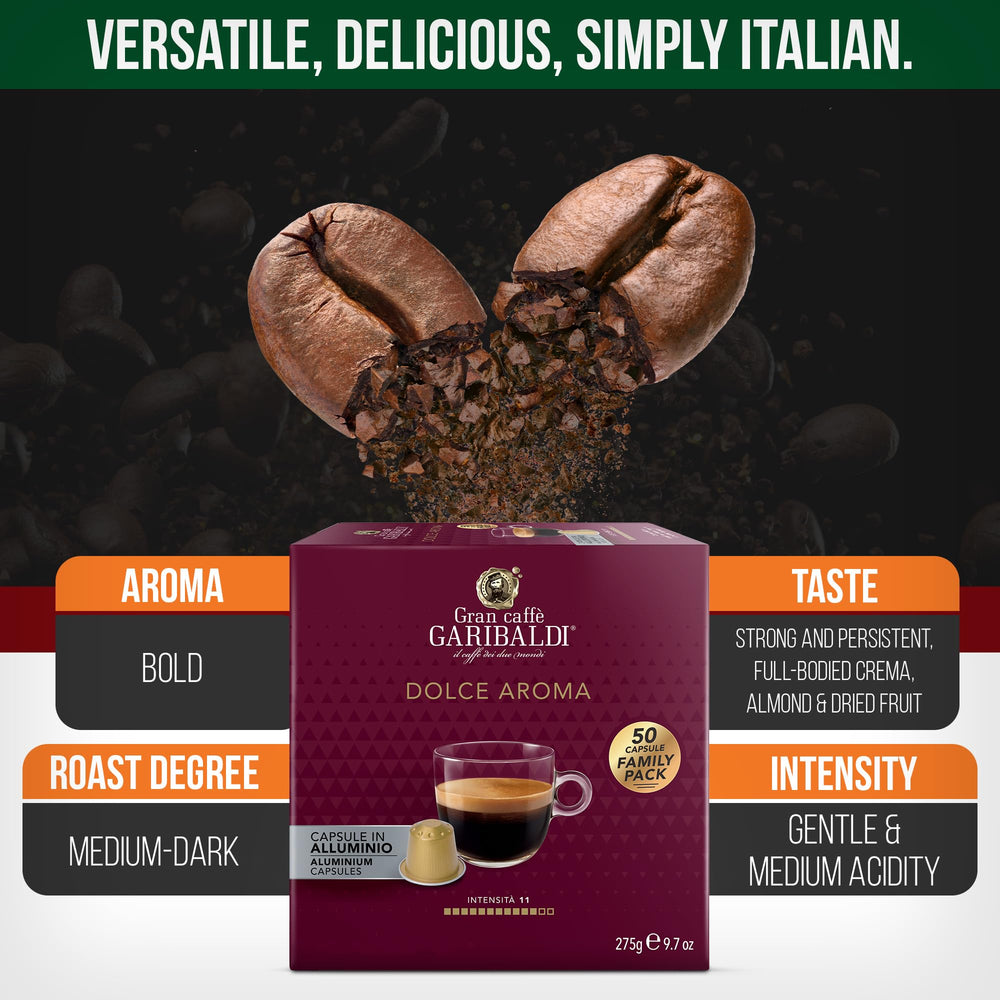 Caffè Garibaldi 70/30 blend espresso pod with almond and dried fruit notes