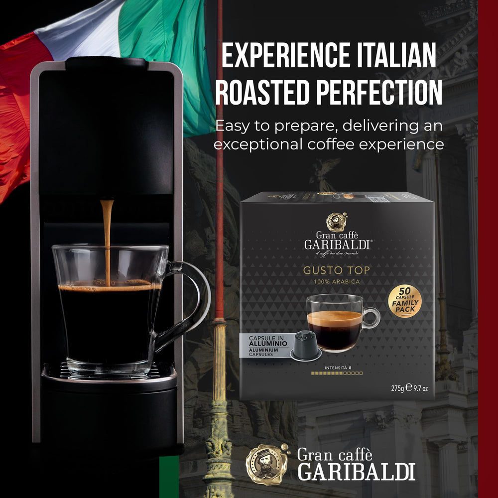 Caffe Garibaldi aluminum pod packaging preserving freshness and aroma for easy storage.