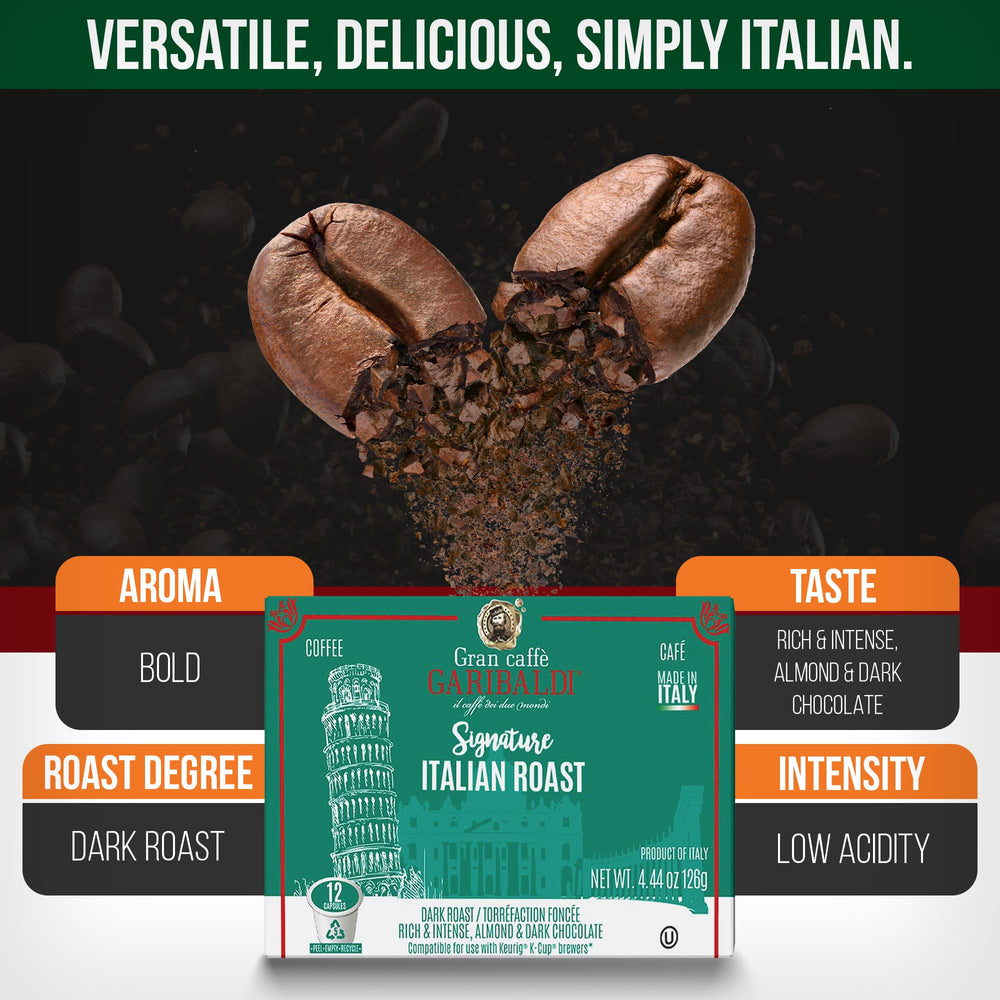 Caffe Garibaldi Arabica-Robusta blend delivers smooth depth and nutty cocoa
