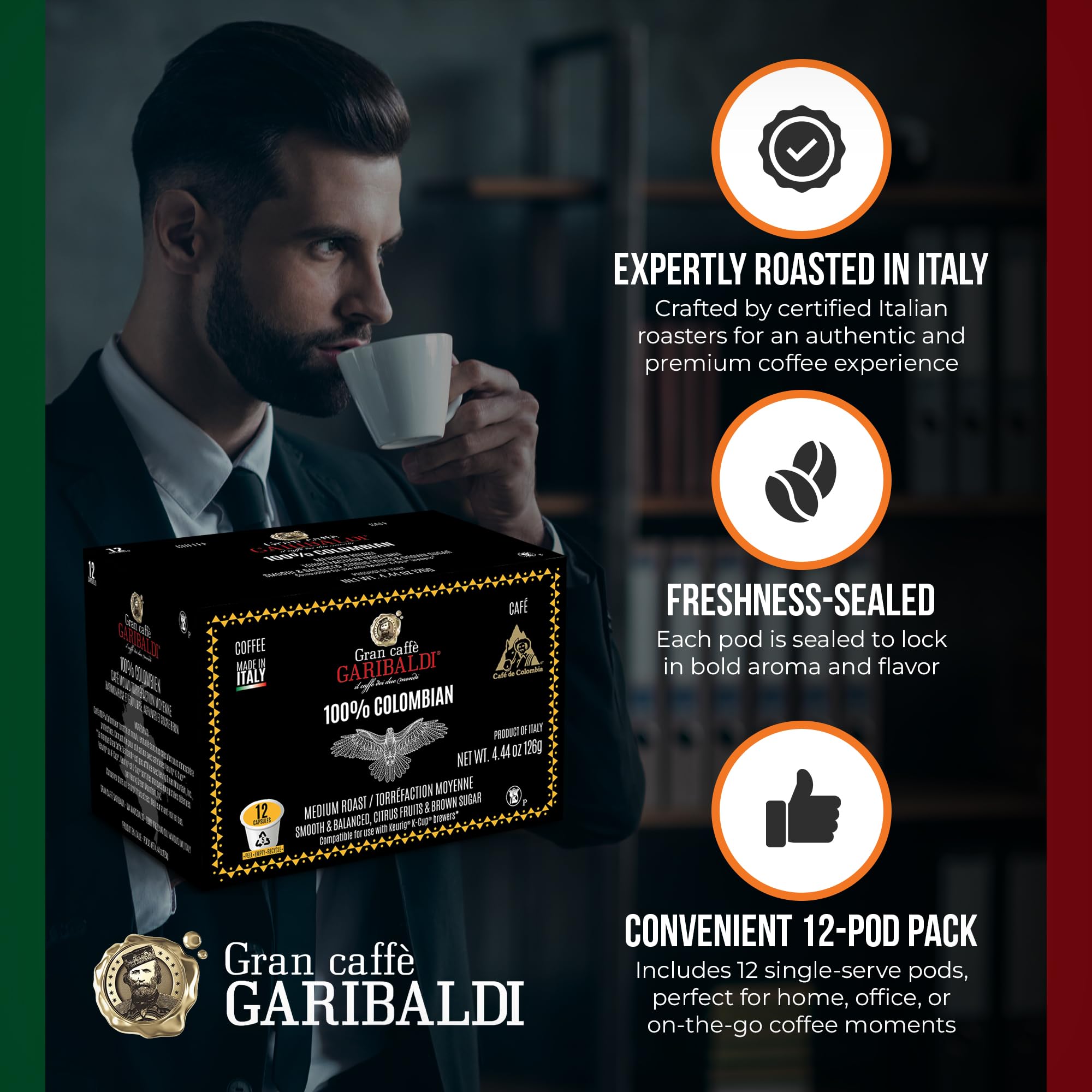 Caffe Garibaldi dark-roast aroma greets you as you brew