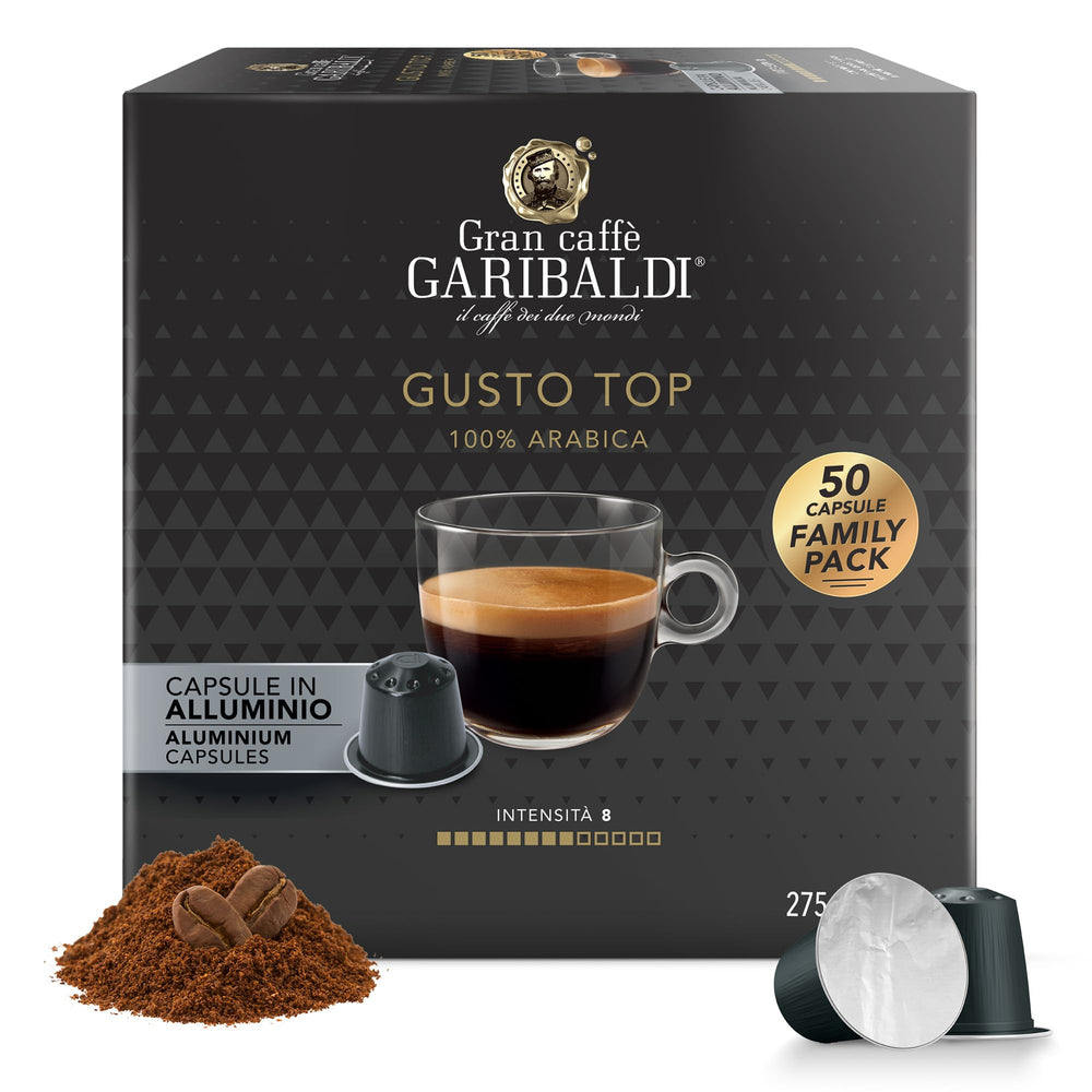 Caffe Garibaldi Gran Caffe Top espresso pod in aluminum capsule for rich Italian-style coffee.