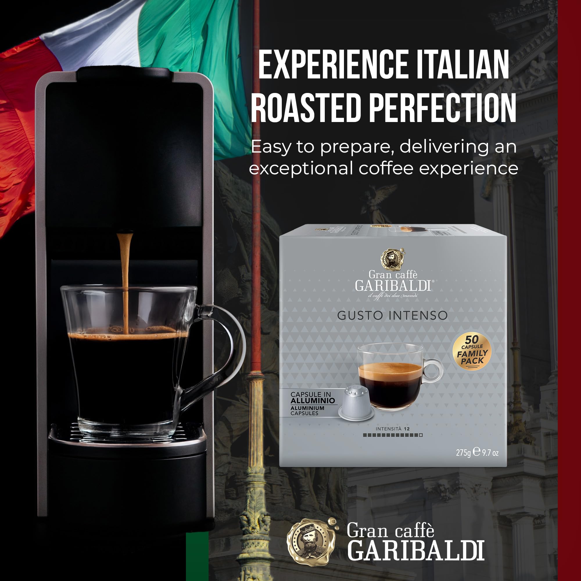 Caffè Garibaldi Gusto Intenso aluminum capsule showing freshness preservation