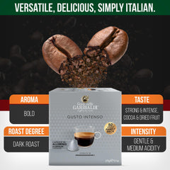 Caffè Garibaldi capsule beside a Nespresso machine for quick home espresso