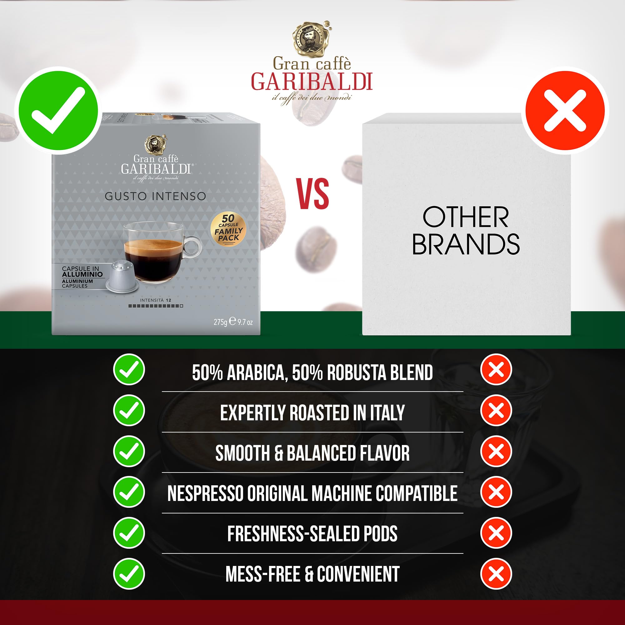 Caffè Garibaldi Gusto Intenso pods aligned for a ready-to-brew moment