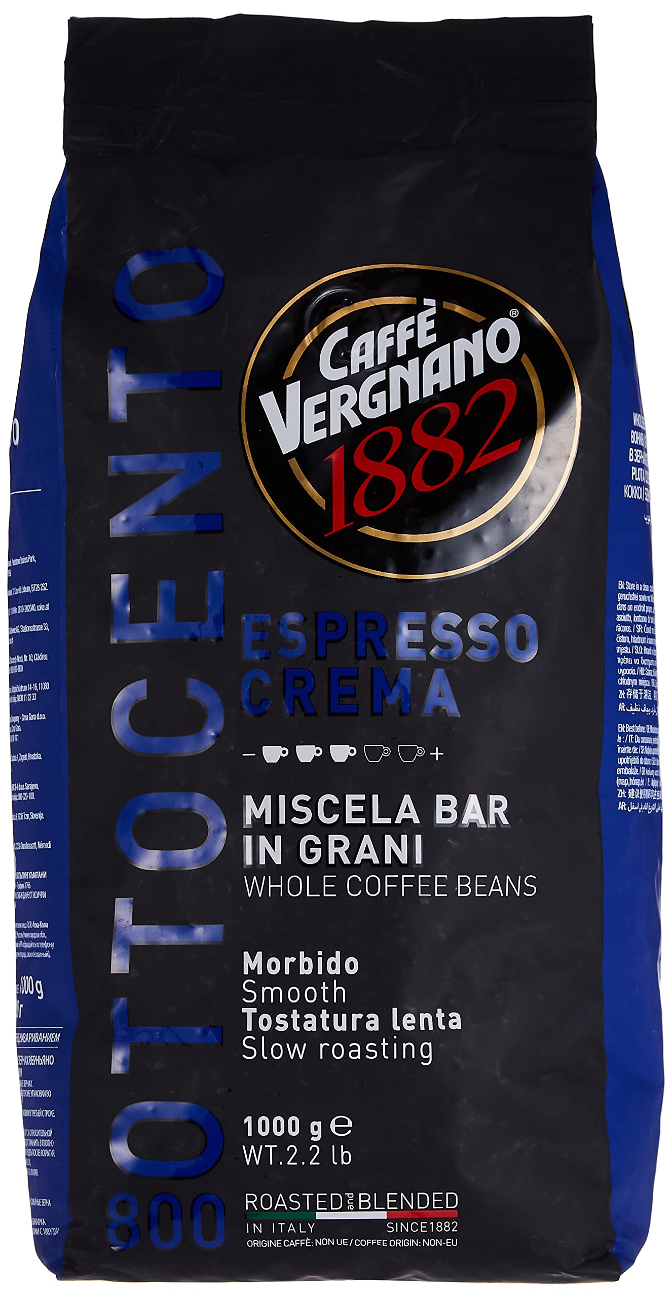 Caffè Vergnano 1882 Crema 800 espresso beans with balanced crema and aroma.