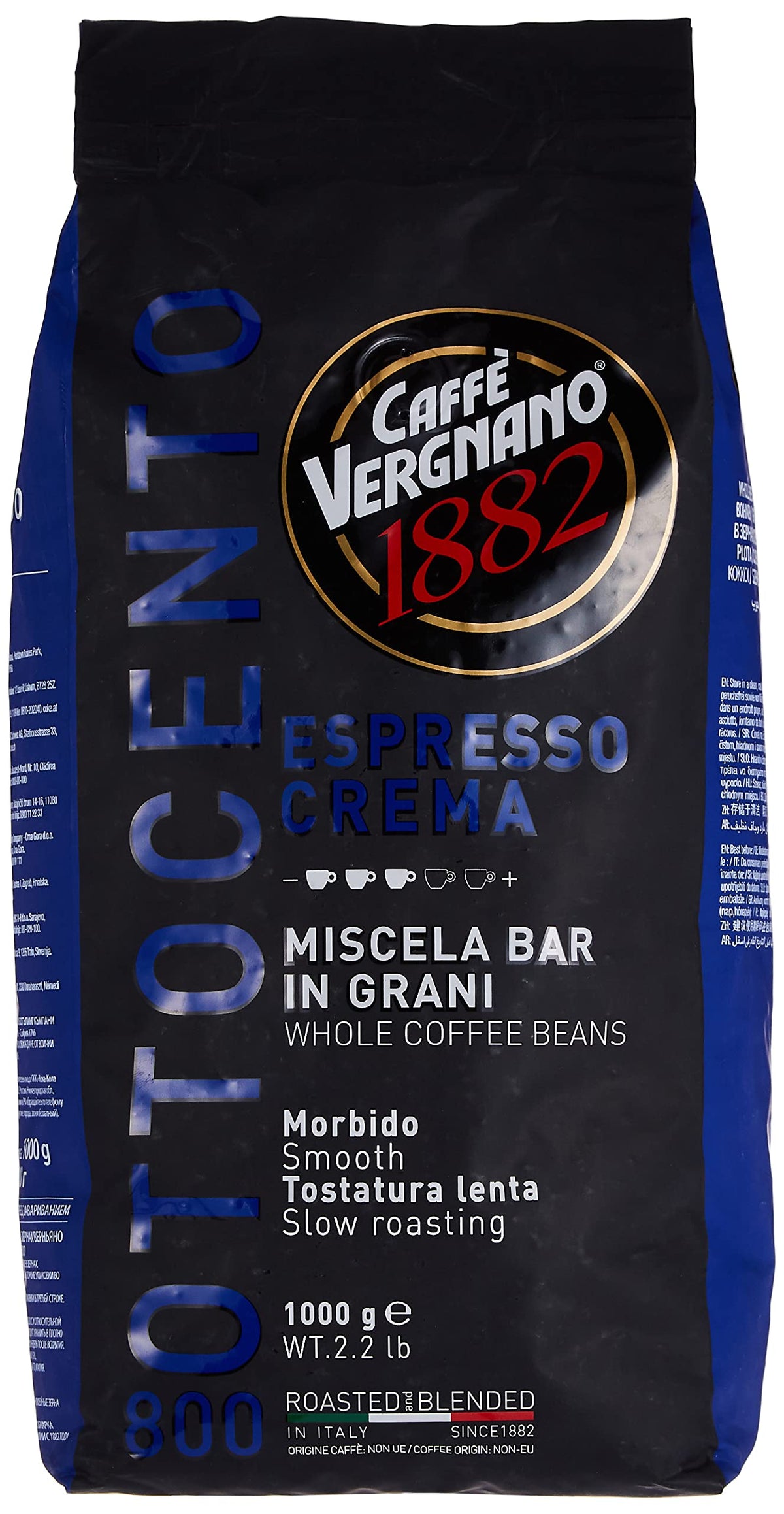 Caffè Vergnano 1882 Crema 800 espresso beans with balanced crema and aroma.