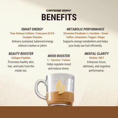 CAFFEINE ARMY Cappuccino being poured for smooth energy release.