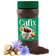 Cafix coffee substitute crystals jar — caffeine-free, comforting aroma for anytime sipping.