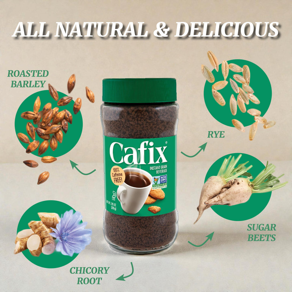 Cup of Cafix hot beverage in a mug with a warm, coffee-like aroma.