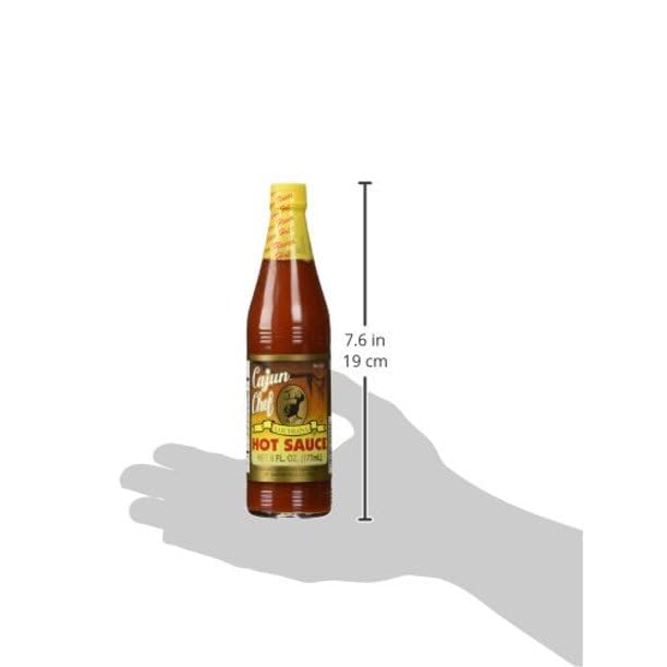 Cajun Chef Louisiana Hot Sauce 2-pack bottles side view; versatile heat for seafood and gumbo.