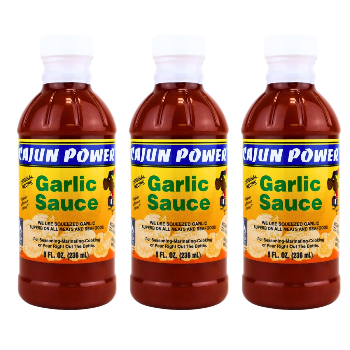 Cajun Power garlic sauce Original bottle for everyday Cajun cooking and dipping.