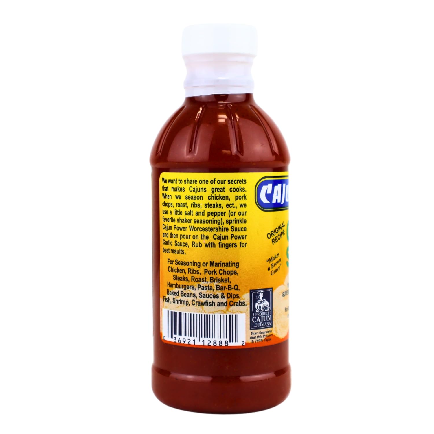 Cajun Power garlic sauce Spicy bottle adding bold heat to meats and seafood.