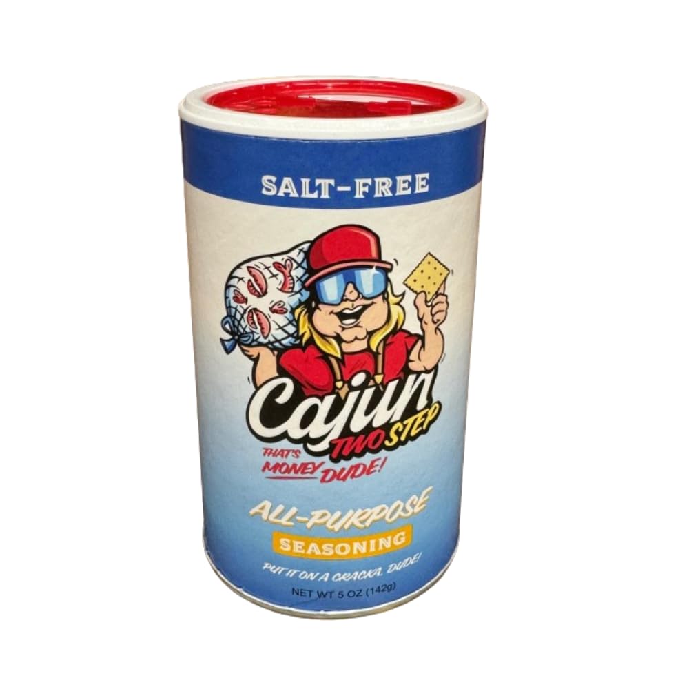 Cajun Two Step bottle front view with salt-free Creole seasoning.