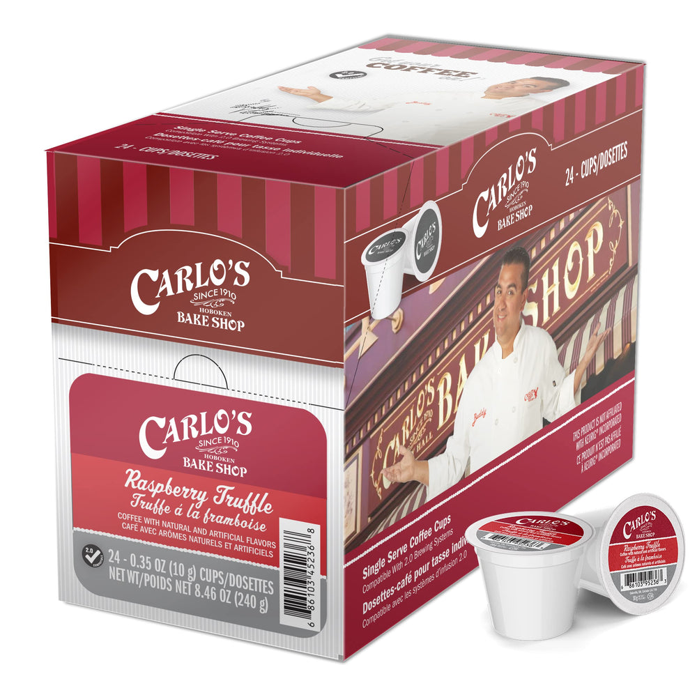 Cake Boss Raspberry Truffle packaging showing a 24-count box for sharing mornings