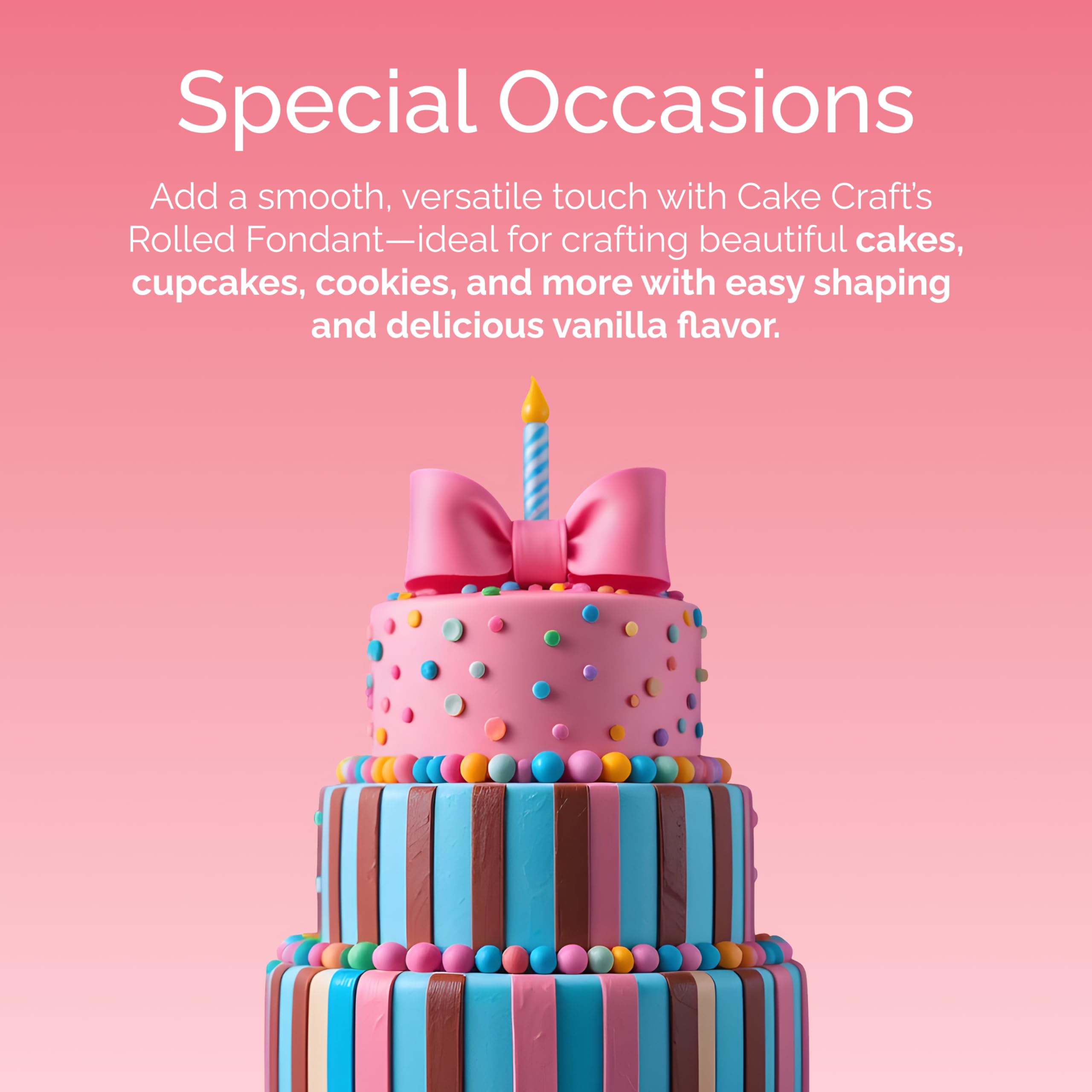Cake Craft rolled fondant adds clean color accents on cookies.