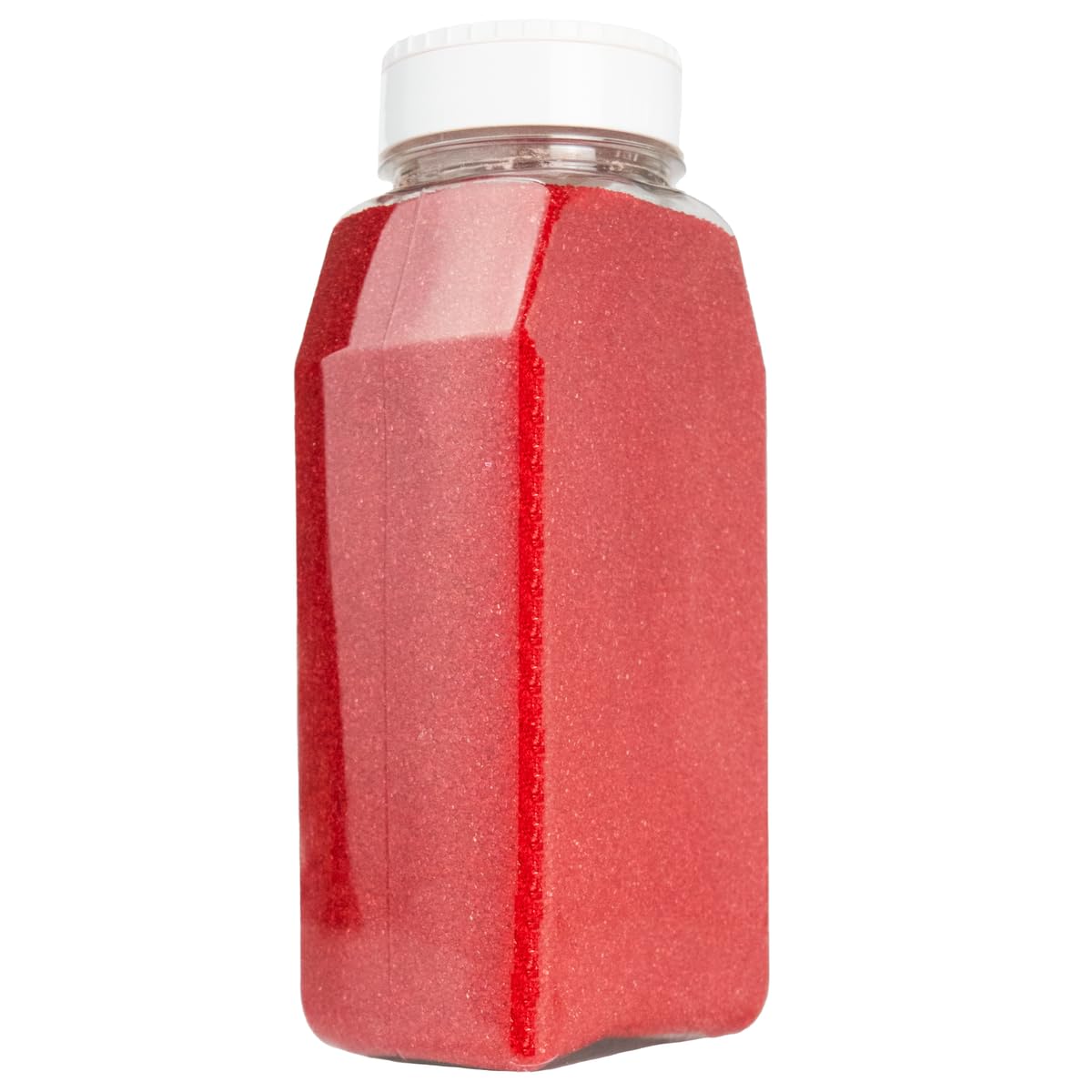 Cake Mate Christmas red sanding sugar with easy pour lid for precise holiday decorating.