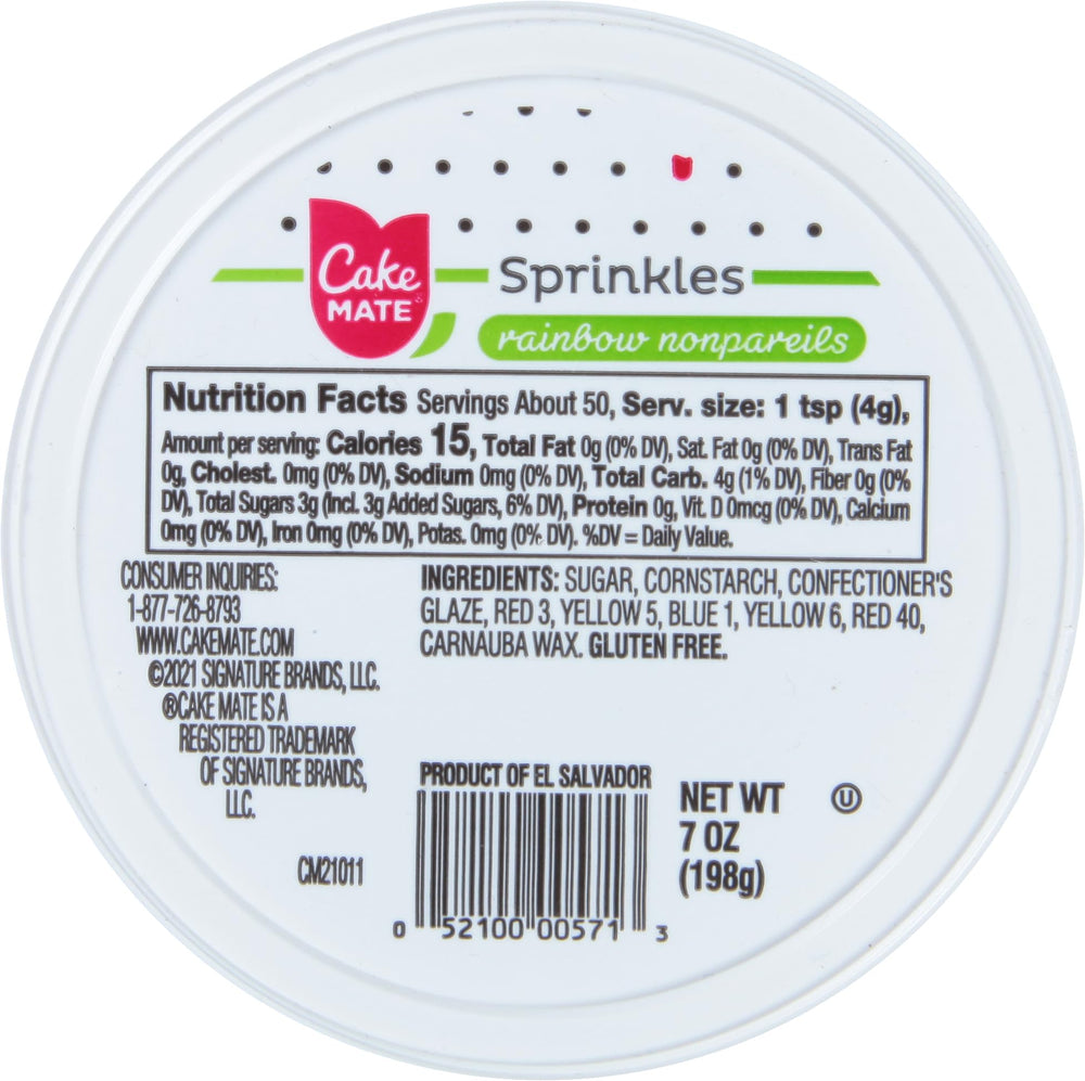Cake Mate rainbow sprinkles close-up ideal for decorating cupcakes and cookies.