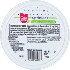 Cake Mate rainbow sprinkles close-up ideal for decorating cupcakes and cookies.