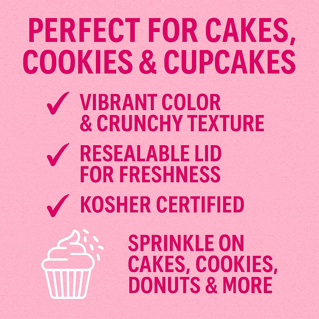 Cake Mate sparkling sugar decor on cakes and cupcakes for festive looks