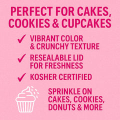 Cake Mate sparkling sugar decor on cakes and cupcakes for festive looks