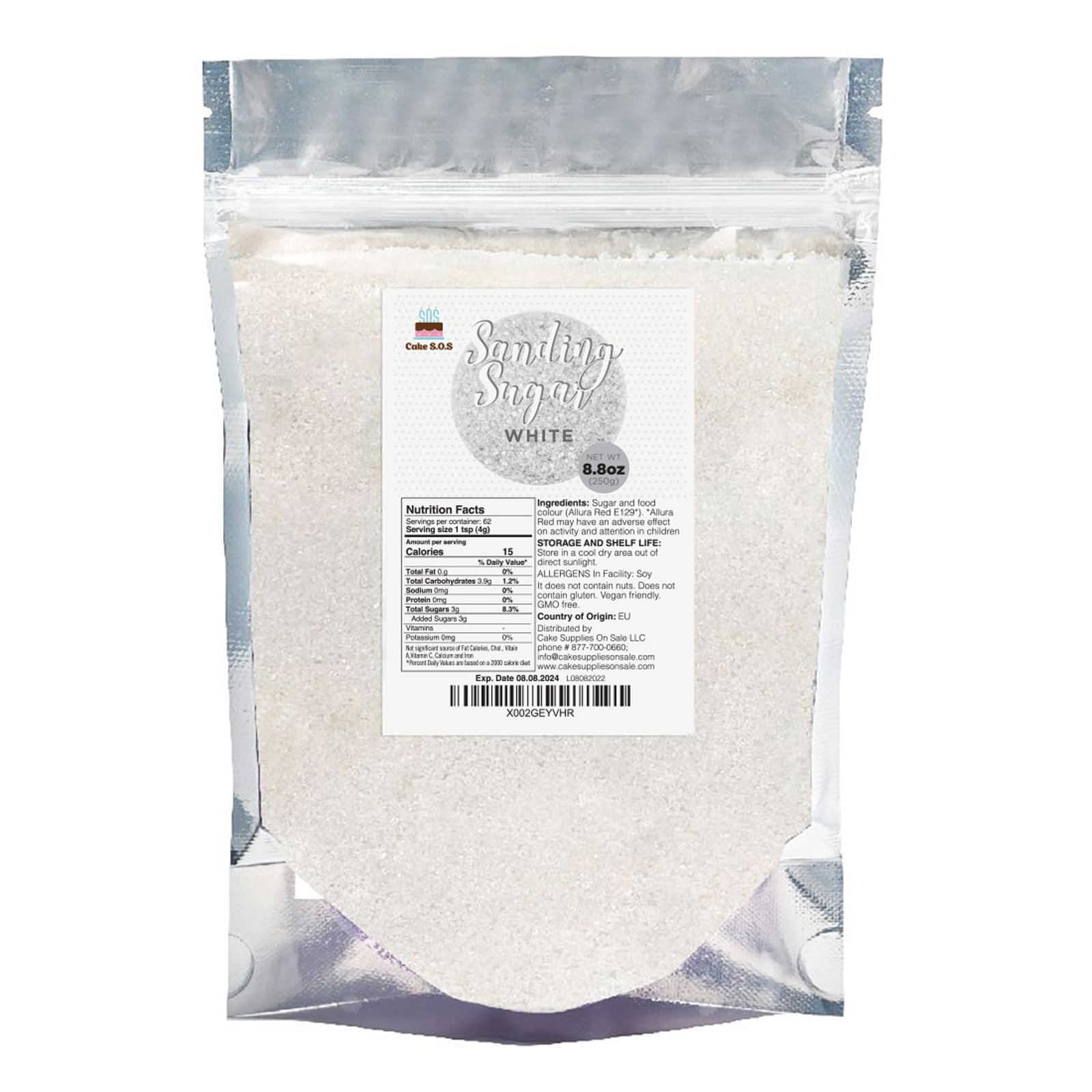 Cake S.O.S sanding sugar white 8.8 oz crystals sparkle on treats and subtle sweetness.