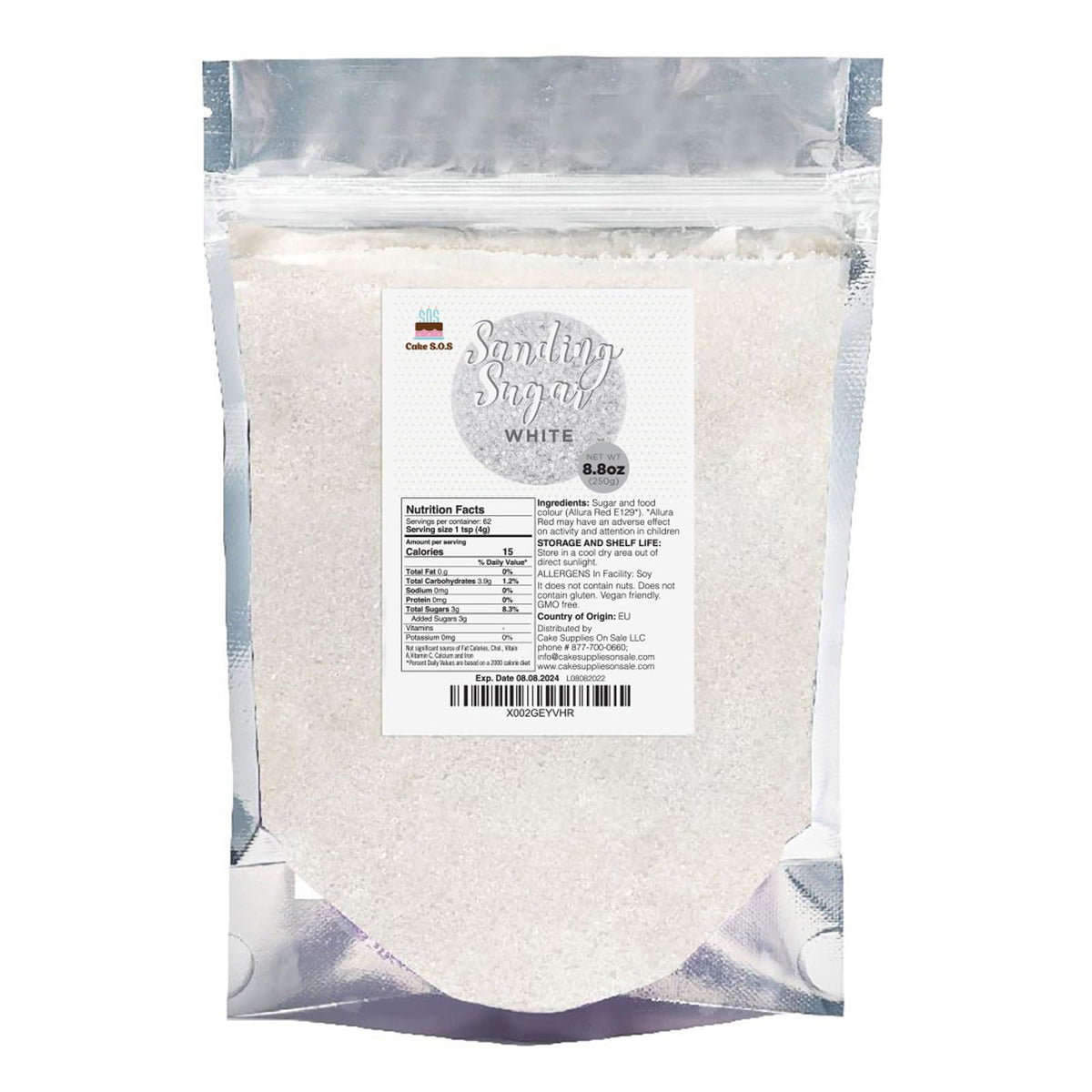 Cake S.O.S sanding sugar white 8.8 oz crystals sparkle on treats and subtle sweetness.
