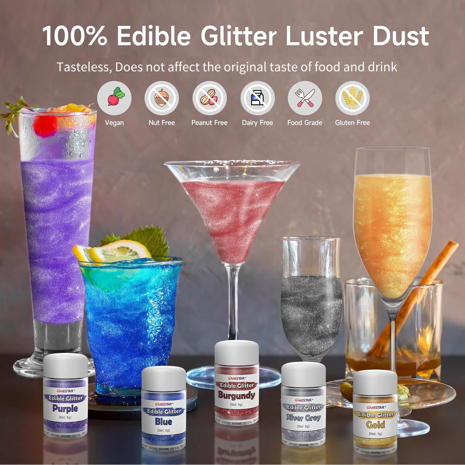 CAKESTAR edible glitter dust decorates cakes and cupcakes with a shimmering finish.