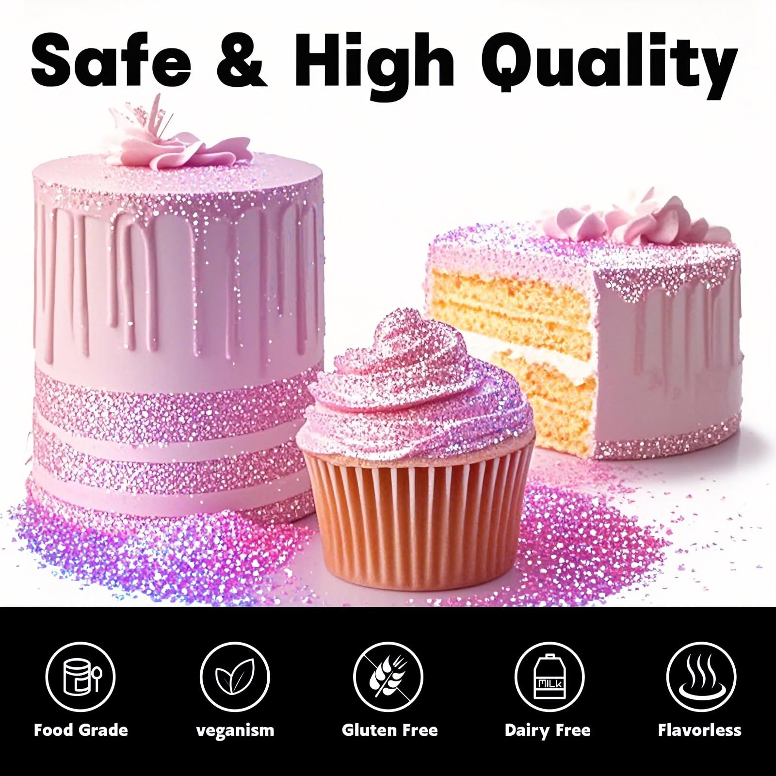 CAKESTAR edible glitter powder on cupcakes adds shimmering detail and color.