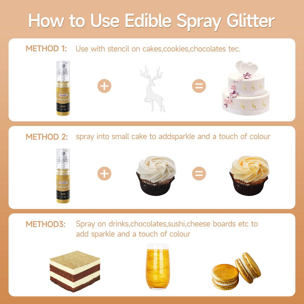 CAKESTAR edible glitter spray bottle front showcases packaging for easy use.
