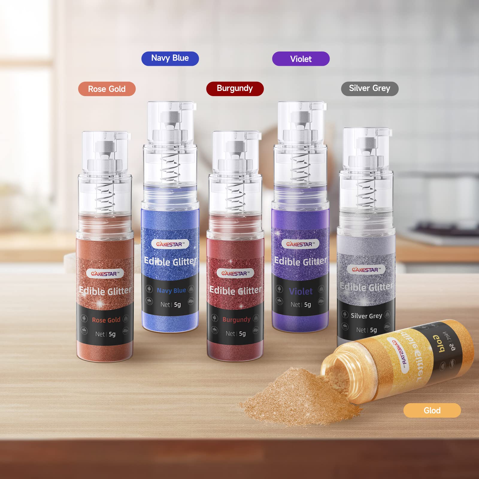 CAKESTAR edible glitter spray rose gold perfect for festive desserts and sparkling drinks.