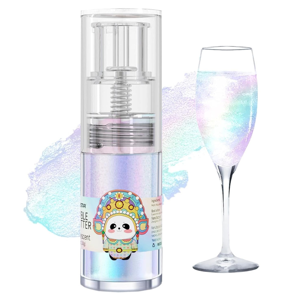 CAKESTAR iridescent glitter spray on cakes for a pearlescent, high-shine finish.