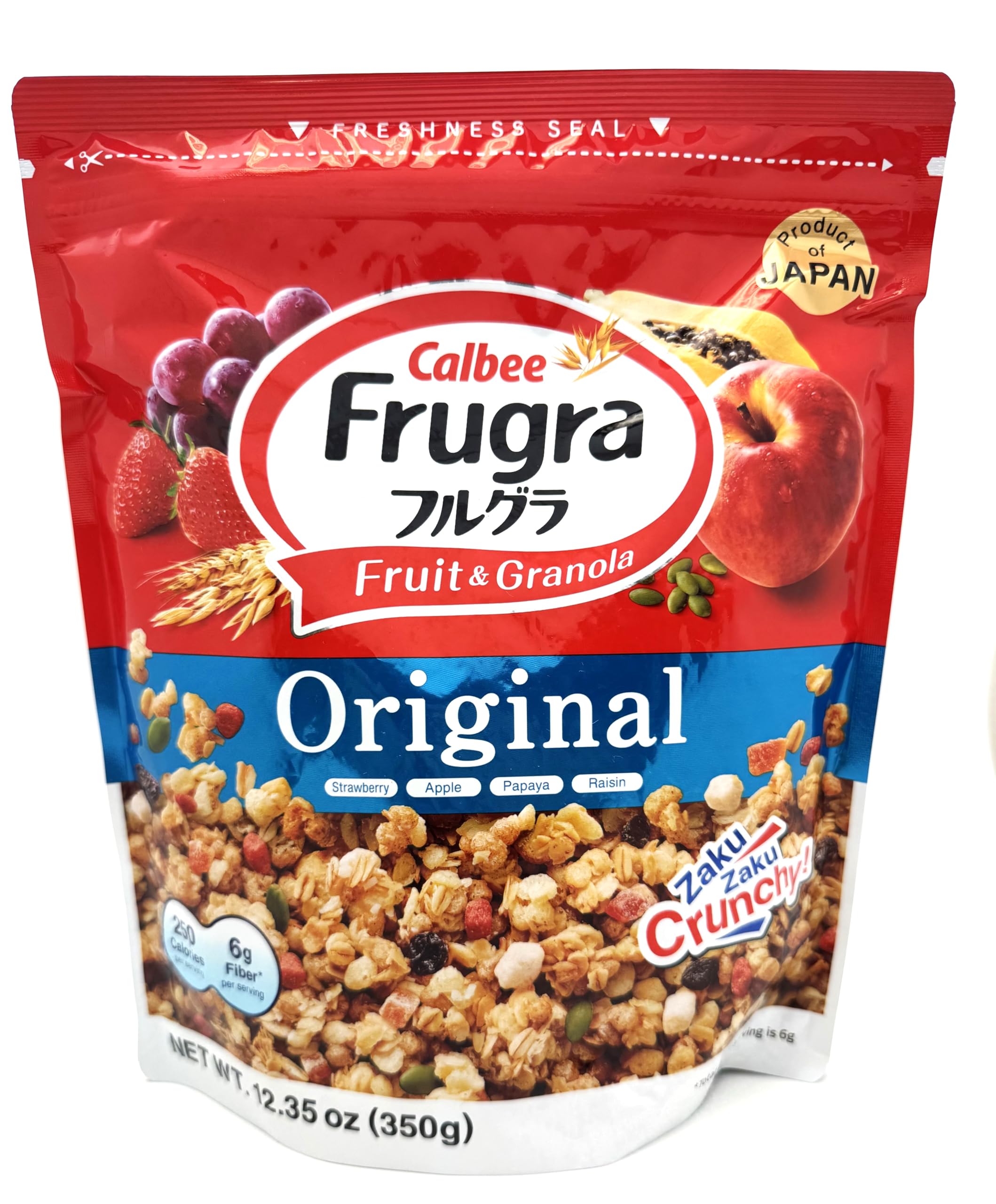 Calbee Frugra ingredients-seeds-grains detail showing rye, oats, almonds
