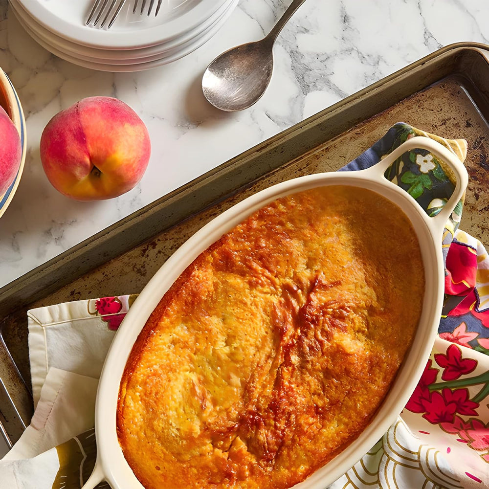 Calhoun Bend Mill Peach Cobbler Mix aroma fills kitchen while baking.