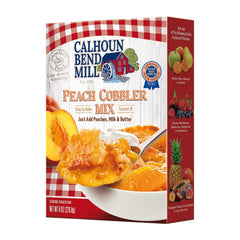 Calhoun Bend Mill Peach Cobbler Mix pack: quick weeknight dessert preparation.
