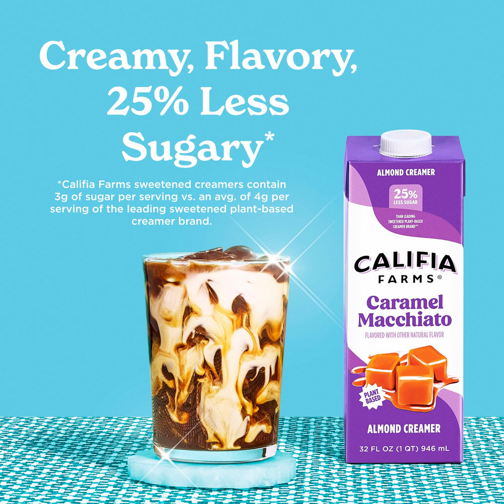 Coffee cup with Califia Farms creamer for a rich, smooth pour