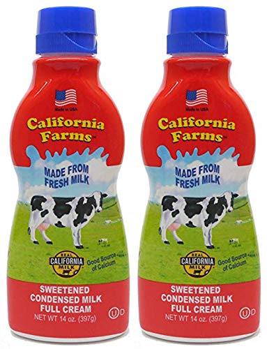 Califia Farms full cream sweetened condensed milk bottle for creamy coffee and desserts.