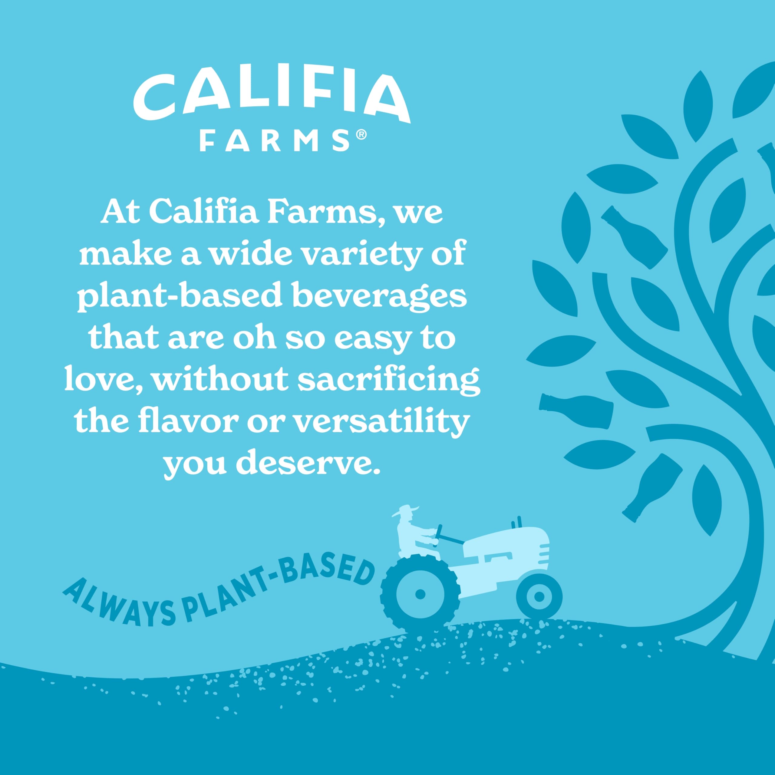 Califia Farms ingredients panel shows non-GMO, gluten-free, and dairy-free formulation.