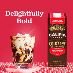Close-up of Califia Farms Pure Black Cold Brew label highlighting 100% Arabica beans.