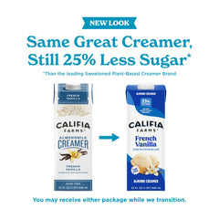 Califia Farms Vanilla Almond Milk Creamer swirls into coffee for a creamy, nutty aroma.