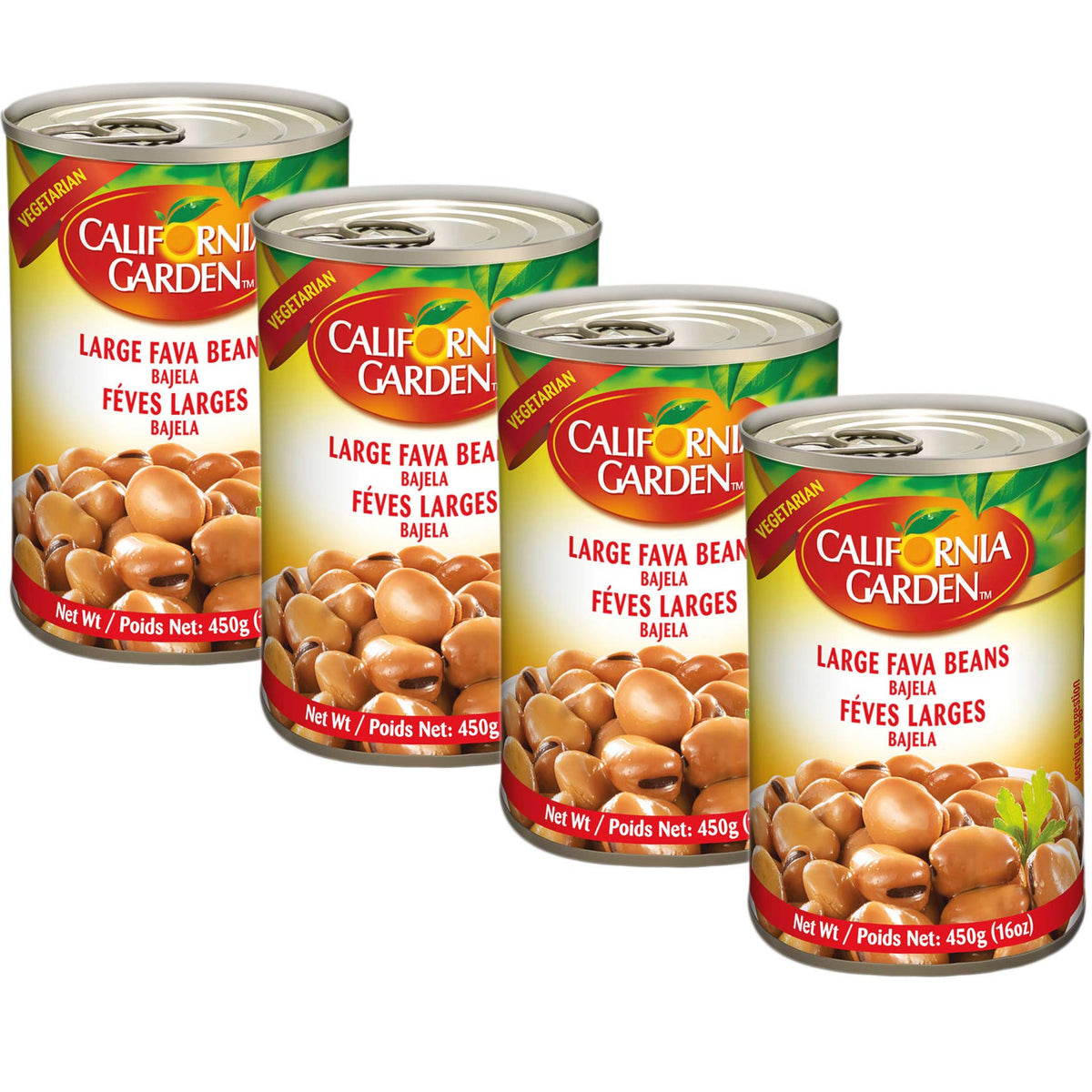 California Garden Bajela large fava beans can front view, ready to heat and serve for quick meals