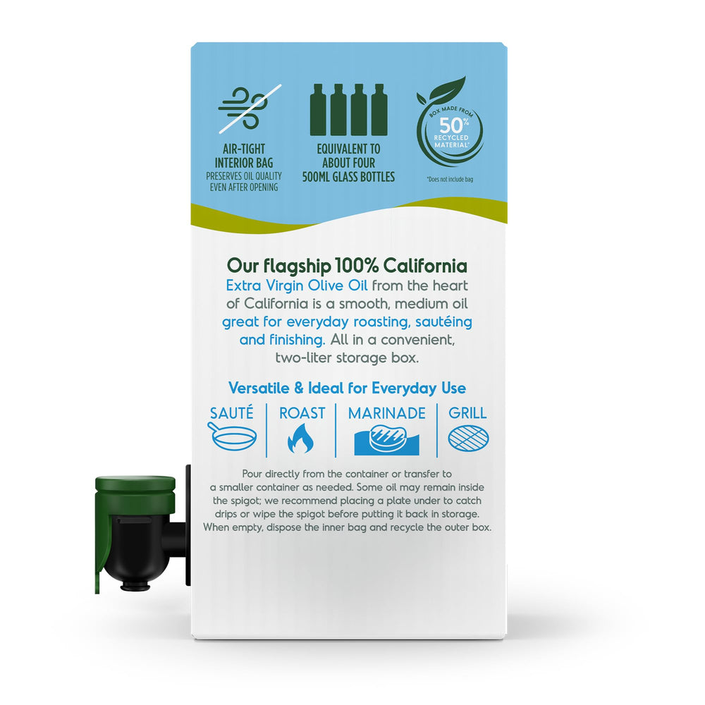 California Olive Ranch eco-packaging box highlighting sustainable packaging.