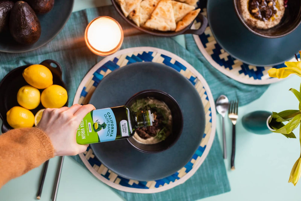 Global Blend Mild EVOO pour ready for baking and sautéing